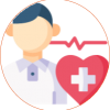 a doctor and a red cross symbol